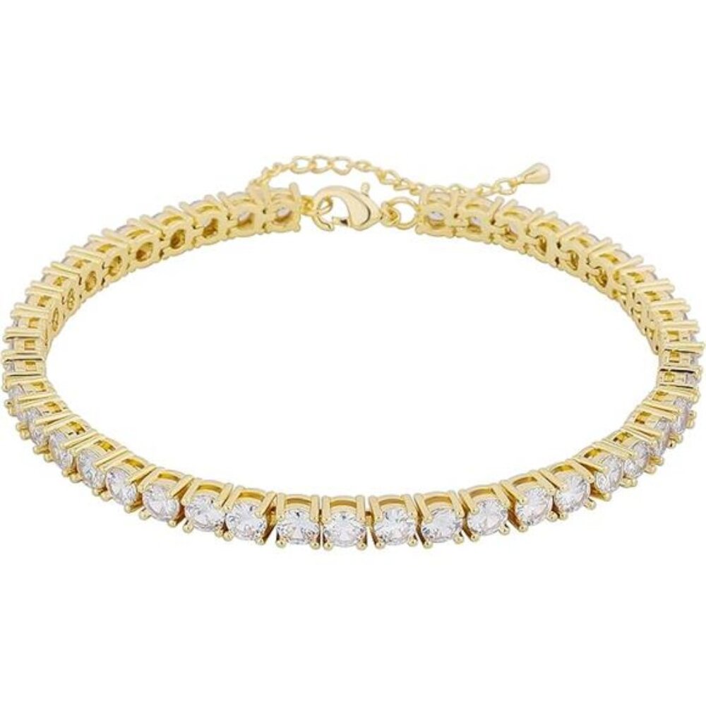 Tennis Ankle Bracelet Gold Anklet Adjustable with Extension 14K Gold - Picture 7 of 7
